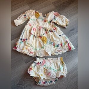 Pink Chicken Multicolor Baby Dress and Bloomers